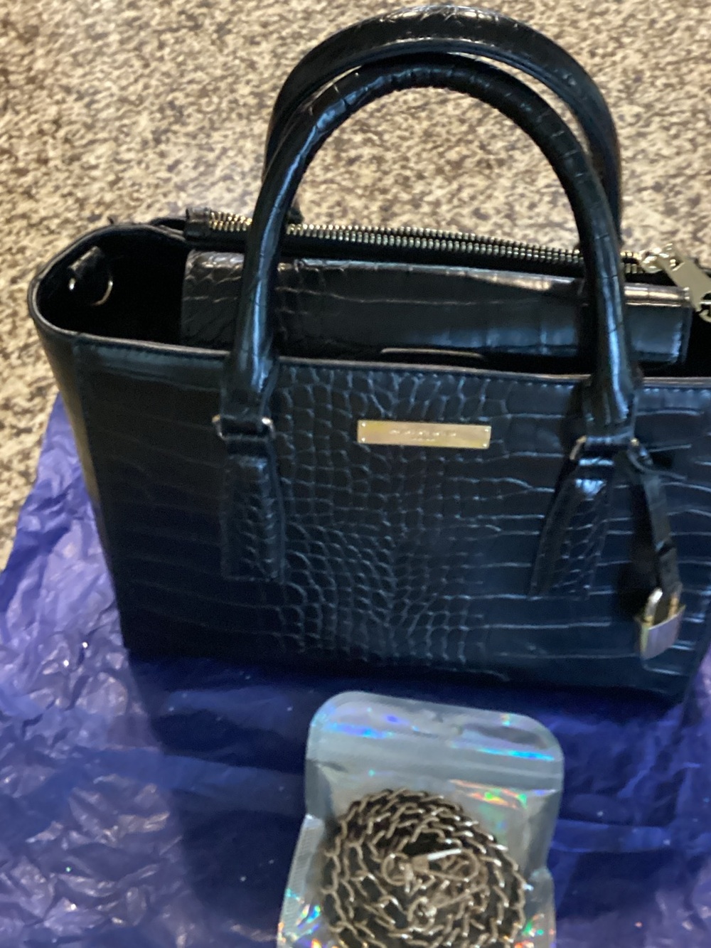 Kurt Geiger Black Croc-Embossed Satchel